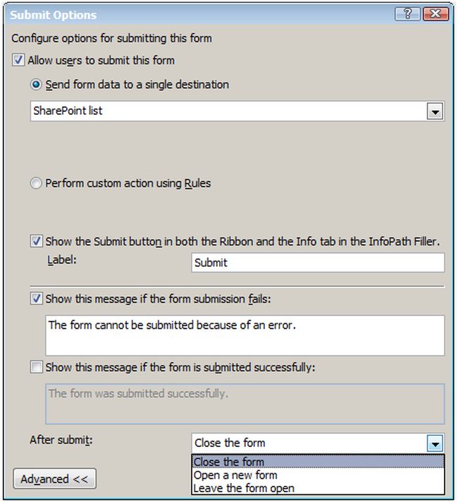 submit option in sharepoint